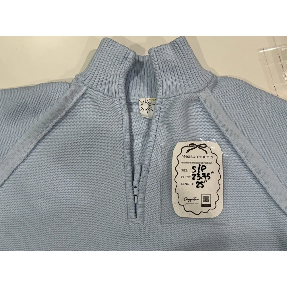 OFFLINE by Aerie Womens Light Blue Quarter Zip Textured Knit Sweater Small